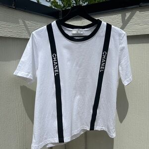 chanel logo suspender print tshirt size medium